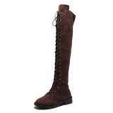 Women's Long Boots Large Women Shoes Thick Heel Lace Up High Heel Round Head Casual Knight Boots Thigh High
