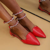 Ankle Strap Flats Women Summer 2023 Satin Pointed Toe Mules Sandals Woman Crystal Decor Party Slingback Shoes