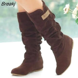 Autumn Boots Elegant Women Female Round Toe Mid-calf Sweet Princess Party Boot Stylish Flat Flock Snow Shoes Winter