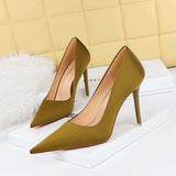 Breakj Korean Version Of Fashion Simple Versatile High Heels Fine Heel High Heel Shallow Pointed Spring Silk Satin Women's Single