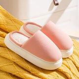 Warm Thick Sole Cotton Slippers Women Soft Bottom Non Slip Slippers for Home Flat Solid Color Indoor Slides Couple