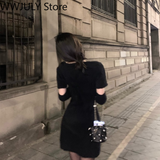 Spring Black Bodycon Dress Women Long Sleeve Vintage Sexy Dress Office Lady Evening PartyOne Piece Dress Korean