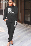 Fashion Hooded Clothes For Women Casual Letter Print Long Sleeve Top + Skinny Pants Two Piece Sets Female 2pcs