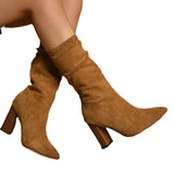Breakj In The Boots Women's 2025 Autumn And Winter New High-Heeled Sharp-Headed Folding Pile Boots Large-Size Coarse And Fashion
