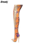 Women's Over-the-knee Boots Sexy Pointed Toe Snakeskin Botas Femininas High Heels Women's Thigh High Boots Sexy Ladeis