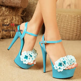 Super High Heels Sandals 15cm Designer Women Buckle Strap Shoes Summer Thick Sole Platform Sandals Club Stripper