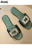 Women's Slippers Summer 2023 Rhinestones Flat Elegant Sandals Female Fashion Outdoor Beach Shoes Slides Chanclas Mujer