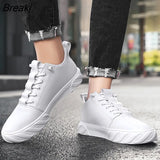 Men Leather Casual Shoes Slip on Loafers Shoes White Men's Platform Shoes Fashion Leisure Driving Shoes Soft