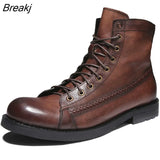 Ankle Boots for Men British Style Brown Tooling Boots Luxury PU Leather Shoes High Top Motorcycle Man Botas Cowboy