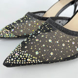 Sexy Black Mesh High Heels Shoes Women Summer 2023 Pointed Toe Crystal Pumps Woman Shiny Ankle Strap Party Shoes