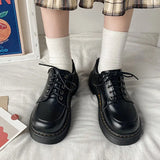 Jane Women Pumps 2023Spring Solid Lace-up Platform Shoes Round Toe Casual Zapatillas Mujer Black 4.5CM High Zapato De