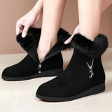 Warm Women Boots Thick Plush Snow Boots Women Zipper Comfortable Outdoor Fur Crystal Ankle Boots 2024 Casual Cotton
