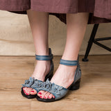 New Sandals National Wind Leather Women's Shoes Thick Heel Fish Mouth Mother Shoes Elderly Women's Shoes Soft Bottom