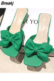 Heels Slippers Women Summer Shoes Slides Low Fashion Heeled Mules Pantofle Luxury High 2023 Basic Retro Fabric Rubber