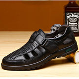 Men Sandals Leather Breathable Men's Shoes Fashion Hollow Out Breathable Comfortable Sandalias Flat Casual