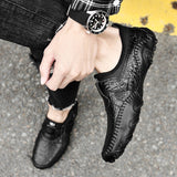 men shoes slip on British Style Men Causal Shoes breathable Genuine Leather Men Shoes hole Outdoor Shoes Zapatos