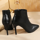 Snake Pattern Womens High Heel Ankle Boots 2023 Pointed Toe Sexy Stiletto Boots Woman Zipper Pu Leather Pumps