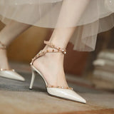 Breakj Sandals Women's Korean Version Of The New Baotou Fine Heel Head Fairy Rivet Studs Hollow Buckle