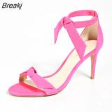 2023 New Open Toe Bow Ankle Strap Women Sandals High Heels Ladies Shoes Buckle 9cm Mid Heel Summer Sandal Plus