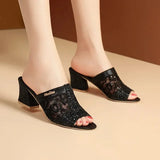 Women's New Summer Fashion Cool Slippers 2023 Sequin Rhinestone Outer Wear Women's Thick Heel Soft Leather Large Size43