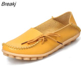 Moccasins Women Flats 2022 Autumn Woman Loafers Genuine Leather Female Shoes Slip On Ballet Bowtie Women's Shoes Big