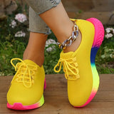 Fashion Rainbow Bottom Sneaker Women 2023 New Breathable Mesh Tennis Female Knitted Non Slip Running Shoes Plus Size