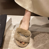 Breakj Large-Size Fur Slippers Women In The Autumn And Winter Of 2025 Outside The New Fashion Diamond Letter