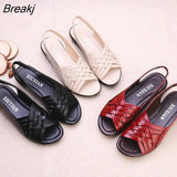 Summer Women Shoes Woman Genuine Leather Flat Sandals Open Toe Mother Wedges Casual Sandals Women Sandals Black Big