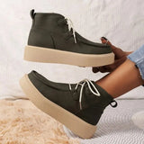 Natural Suede Leather Brown Boots Women Camel Calfskin Nubuck Lace Up Med Block Heel Femail Shoes Winter