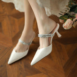 Women Thin High Heels Mules Slippers 2023 New Pointed Toe Butterfly-knot Shoes Female Casual Slides Ladies