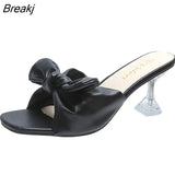 Women Shoes High Heeled Slippers Thick Bow Mules Elegant Butterfly Knot Cut Out Slides Ytmtloy Summer Zapatillas Mujer