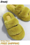 Women Fluffy Slippers Winter Warm Slippers Woman Flat Platform Slippers High Quality Furry Faux Fur Slides for Women