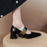 Jane Shoes for Woman 2024 New Spring Fashion Chunky Party Shoes Women's Square Toe High Heels Shoes Retro Black Woman