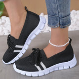 Striped Knitted Flats Shoes Women Breathable Mesh Non Slip Loafers Shoes Woman Comfortable Shallow Walking Shoes