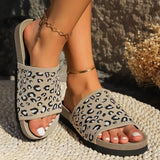 Breakj Summer Hot Leopard Print Thick Bottom Cool Slippers Outside Wearing Toe Beach Large-Size Knitted Slippers
