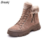 Winter Shoes Women Snow Boots Thick Sole Warm Plush Cold Winter Shoes Genuine Leather Suede Women Ankle Boots