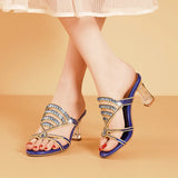 Drill Sandals Summer New Women's Sandals Middle Heel Fashion Crystal Thick Heels High Heels Wear Women's Slippers