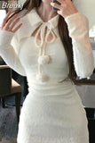 Color Short Party Dress Elegant Bodycon Knitted Mini Dress Woman 2023 Spring One Piece Dress Korean Fashion Slim