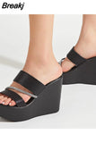 Summer 2023 New Arrivals Women's Sandals Peep Toe Wedge High Heels Slipper Shiny Rhinestones Comfy Walking