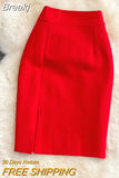 Women's Skirt Solid High Waist Work Pencil Skirt 2023 New Fashion Ladies Slim Fit Split Office OL Skirt Grey Red Black