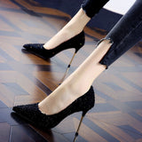 2023 New Korean Version Of High Heels 9 CM Women All-match Pointed Shallow Stiletto Black White Single Shoes Women