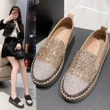 Size 2023 Spring And Autumn New Muffin Thick Sole Single Shoes Women's Fashion Water Diamond Dazzling Color Round Head Leisure