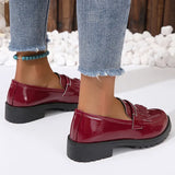 Black Patent Leather Platform Loafers Women Fashion Tassels Shallow Flats shoes Woman British Style Middle Heels Office