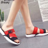open toe sports sandals T-shaped buckle thick heel platform shoes 2020 women's summer flat casual shoes women's