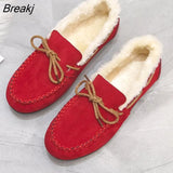 Women Winter Warm Flats Cotton Shoes Plush Moccasins Slip-on Plush Loafers Chaussures Plates Casual Shoe Female Chaussures