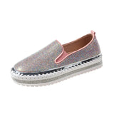 pink Luxury Women Flats Rhinestone Sewing Platform Loafers Slip on Sewing Shallow Fashion Casual Shoes Ladies