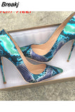 ladies shallow 12cm high heels pumps serpentine color mixing dress women shoes QP050