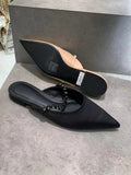 Women's Slippers Rhinestone Belt Sandals Woman Pointed Toe Slippers Flat Low Heels Mules Ladies Casual