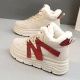 Women Letter Pattern Winter Fleece-lined Thermal Chunky Sneakers Non-slip Thick Soled Sports Sneakers platform cotton