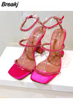Style High-heeled Sandals Woman Crystal Narrow Band Ladies Shoes Summer Stiletto Party Gladiator Sandals Women